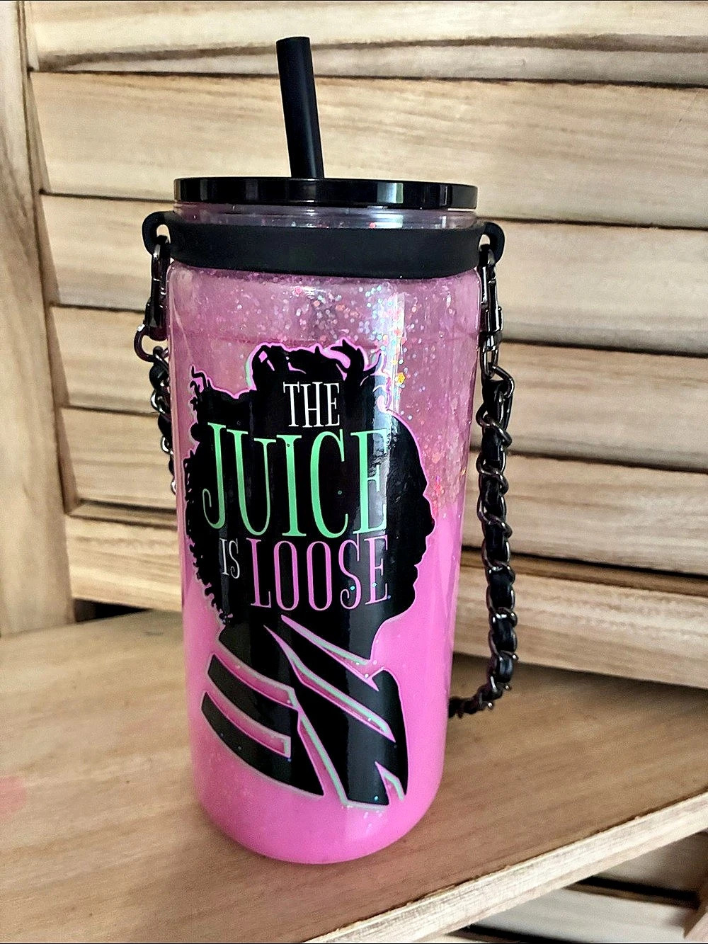 Pink & Black snow globe tumbler